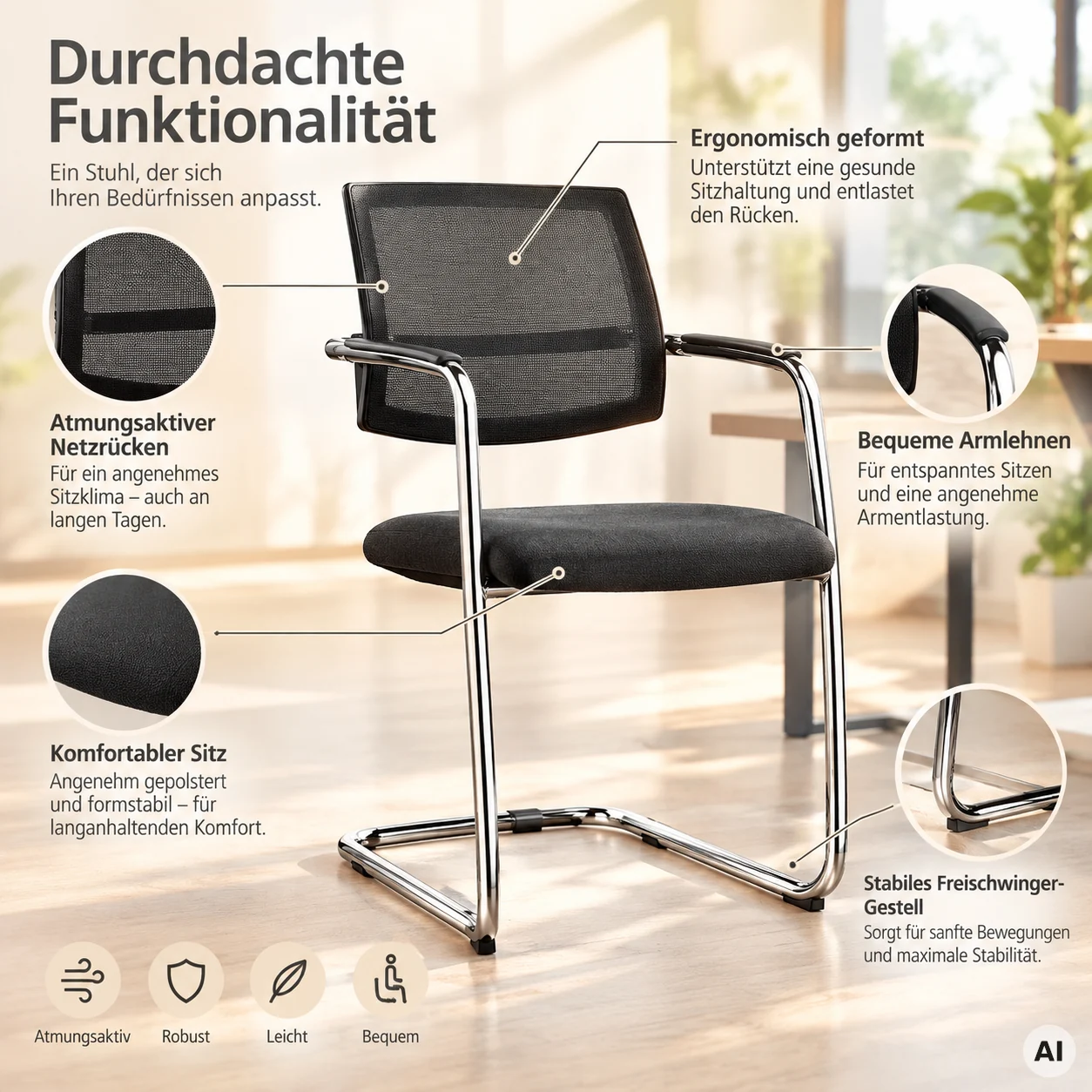 Ergo Mesh Meeting 1 - Freischwinger mit Netzrücken