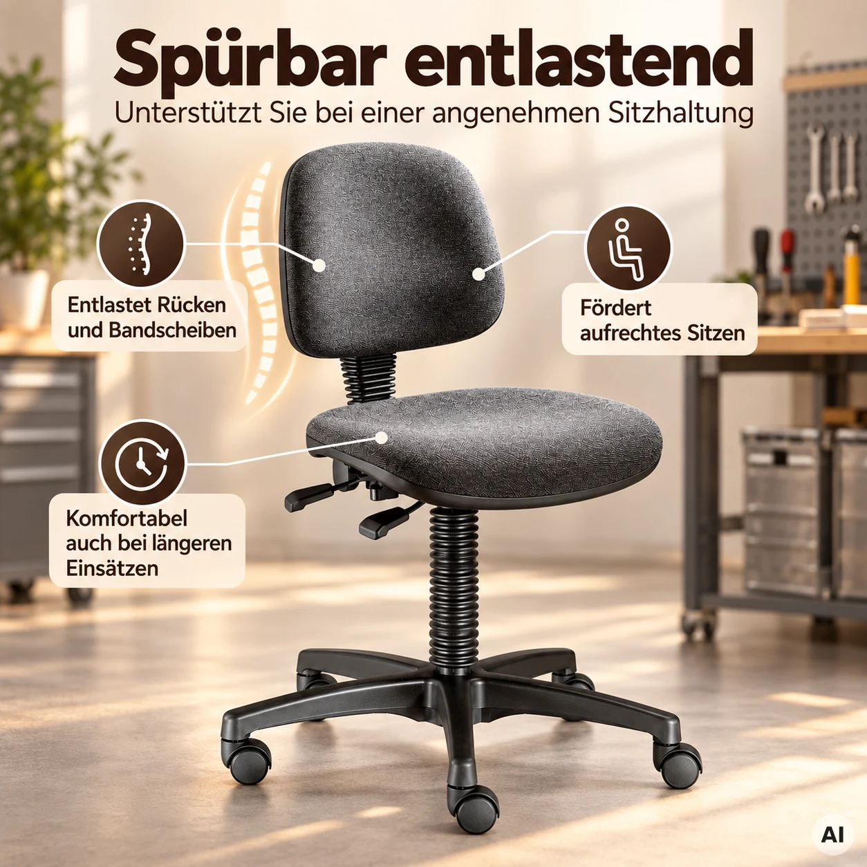 Industry 1 - Robuster Hocker mit bequemer Rückenlehne