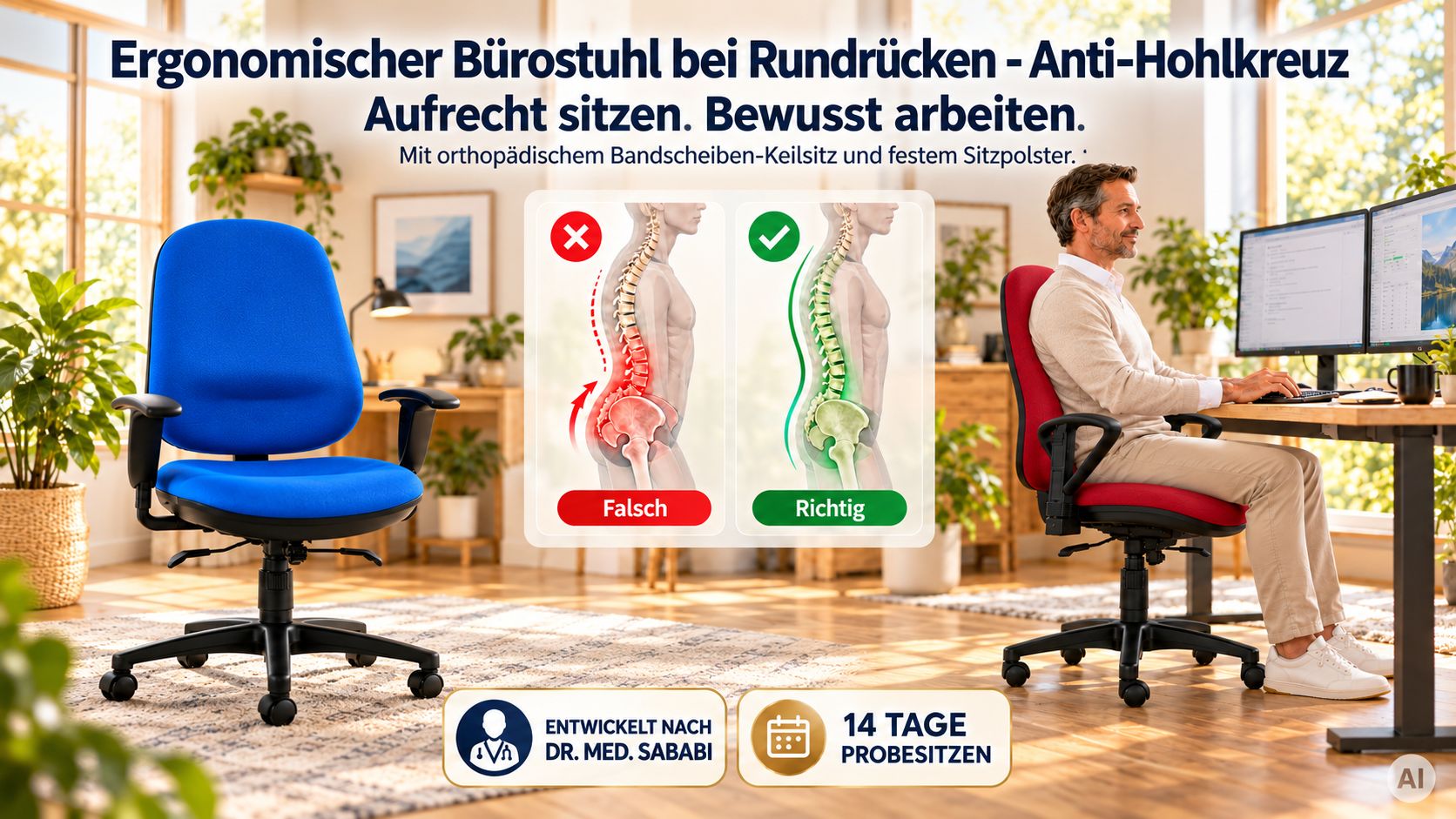 blauer Bürostuhl mit schönem Ambiente
