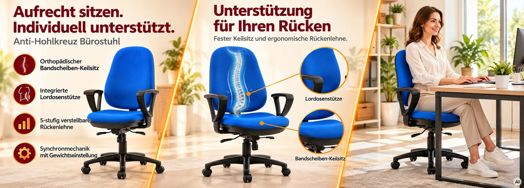 blauer Bürostuhl mit schönem Ambiente