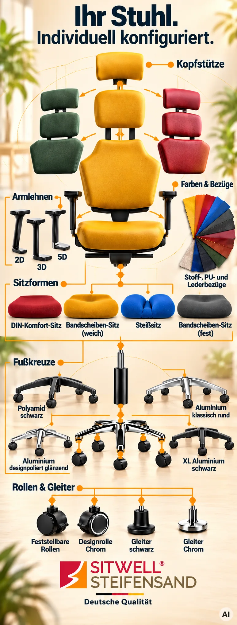 Bürostuhl Konfigurationsmöglichkeiten – individuell anpassbar – SITWELL Steifensand